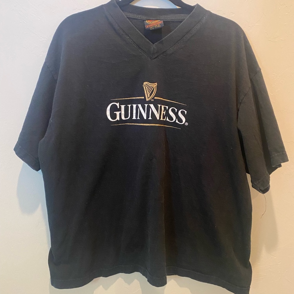 Guinness 90’s Harp Logo 1759 Black Short Sleeve V Neck Tee Casual Wear
